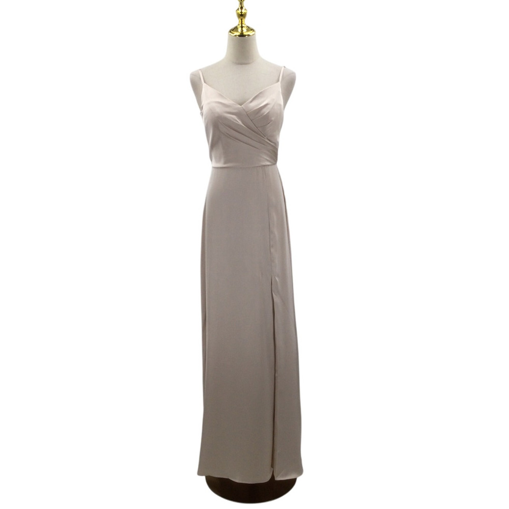 AW BRIDAL 2 XS Champagne cream satin party bridesmaid prom maxi dress NEW 0b9
